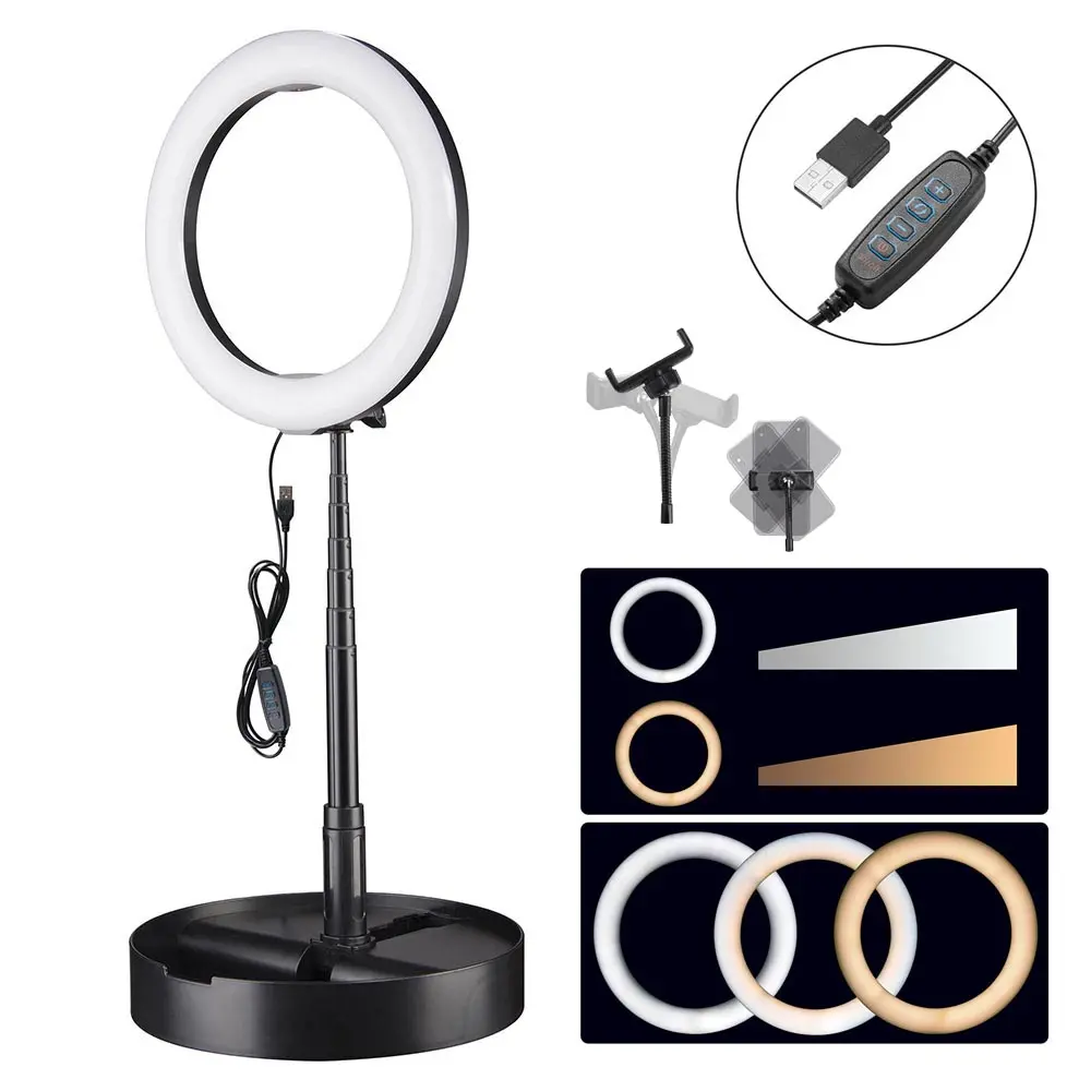 Yescom 10" Travel Ring Light Dimmable Selfie Light W/ Phone Holder 1