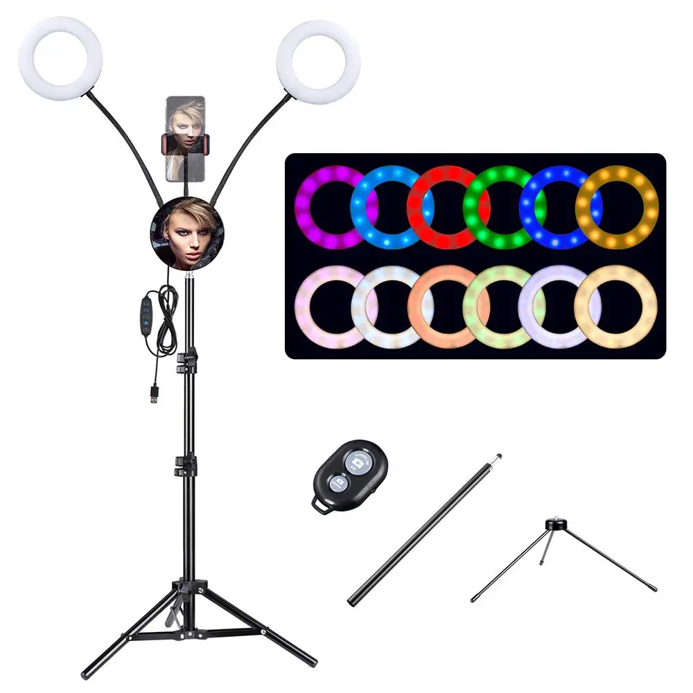Yescom 7" Dual Ring Light Rgb Selfie Mirror Phone Holder Remote 1