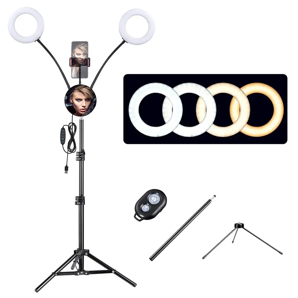 Yescom 7" Dual Ring Light Dimmable Selfie Mirror Phone Holder Remote 1