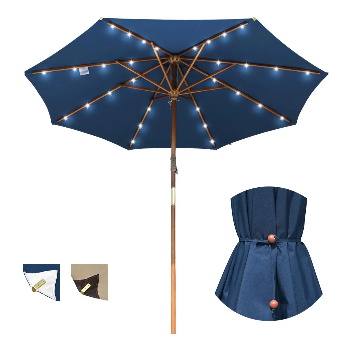 Lagarden 9Ft Boho Patio Wood Market Umbrella With Lights 1