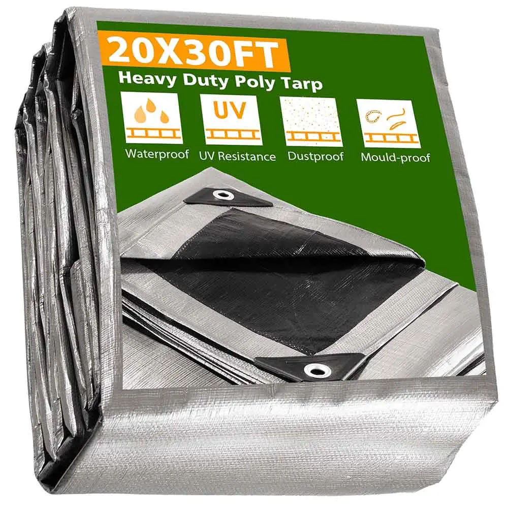 Yescom 20'X30' Heavy-Duty Poly Tarp Reinforced Canopy, Silver 1