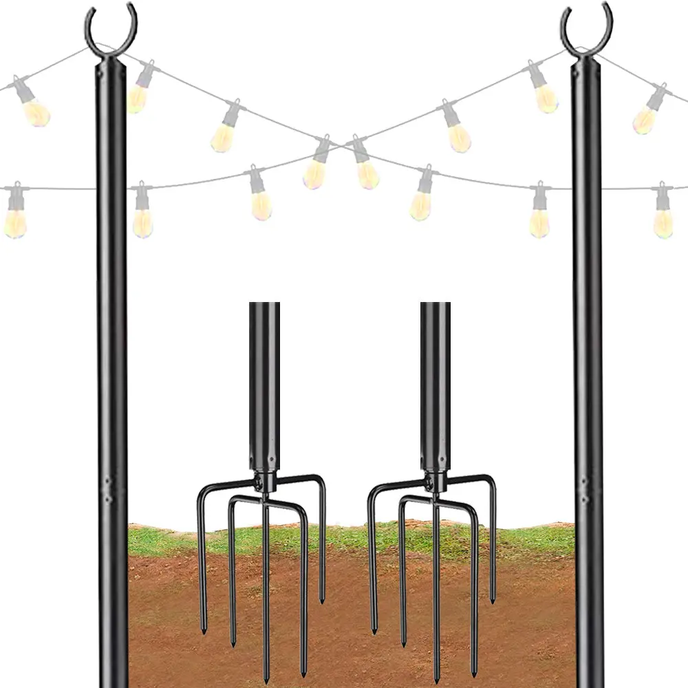 Yescom 10 Ft Aluminum String Light Poles With Hook & Stakes 2Ct/Pk 1