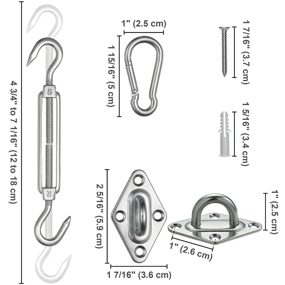 Yescom Triangle Sun Shade Sail Hardware Kit Stainless Steel, 6 1