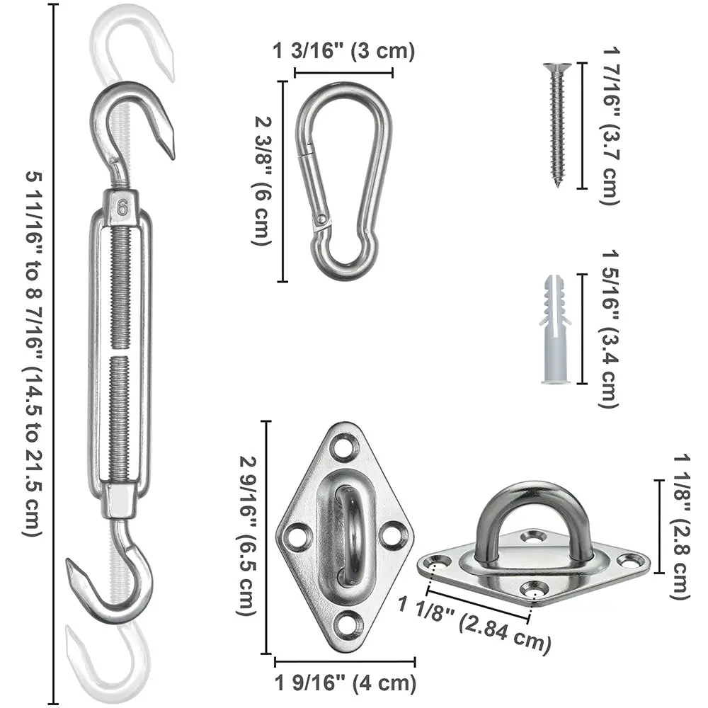 Yescom Triangle Sun Shade Sail Hardware Kit Stainless Steel, 6 2