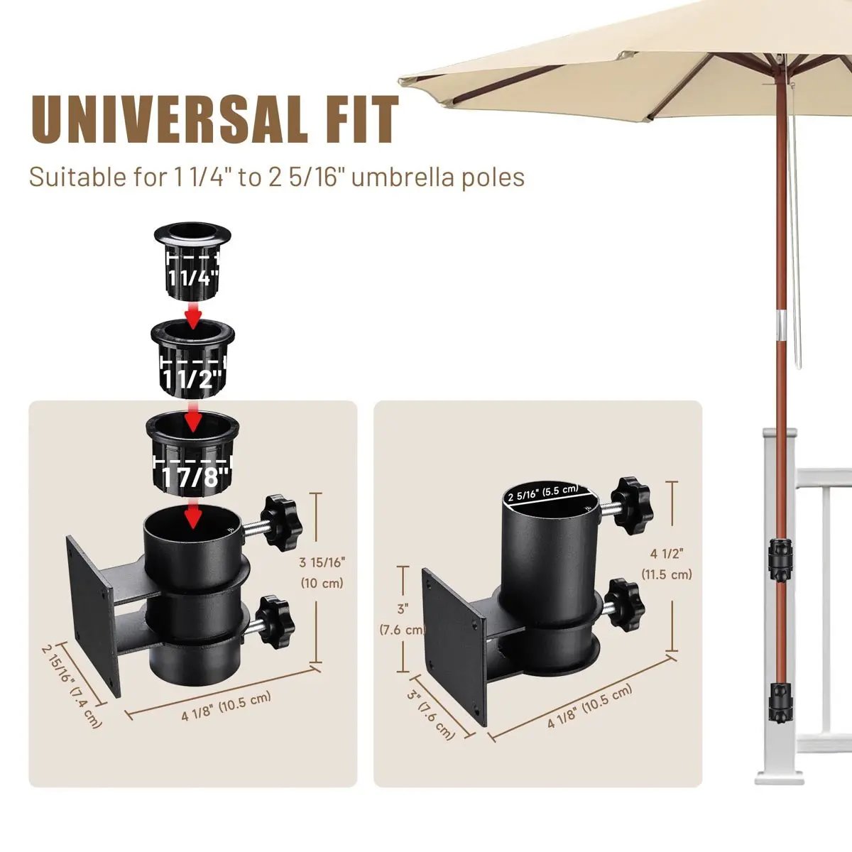 Yescom Patio Umbrella Mounting Brackets For Deck Railing (D2 5/16") 2