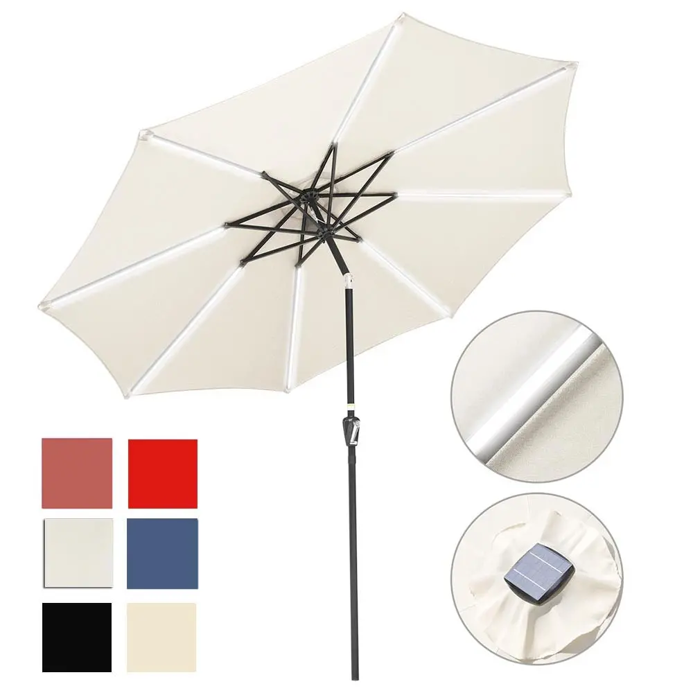 Yescom Solar Umbrella With Lights Tilting Outdoor Umbrella 9Ft 8-Rib 1