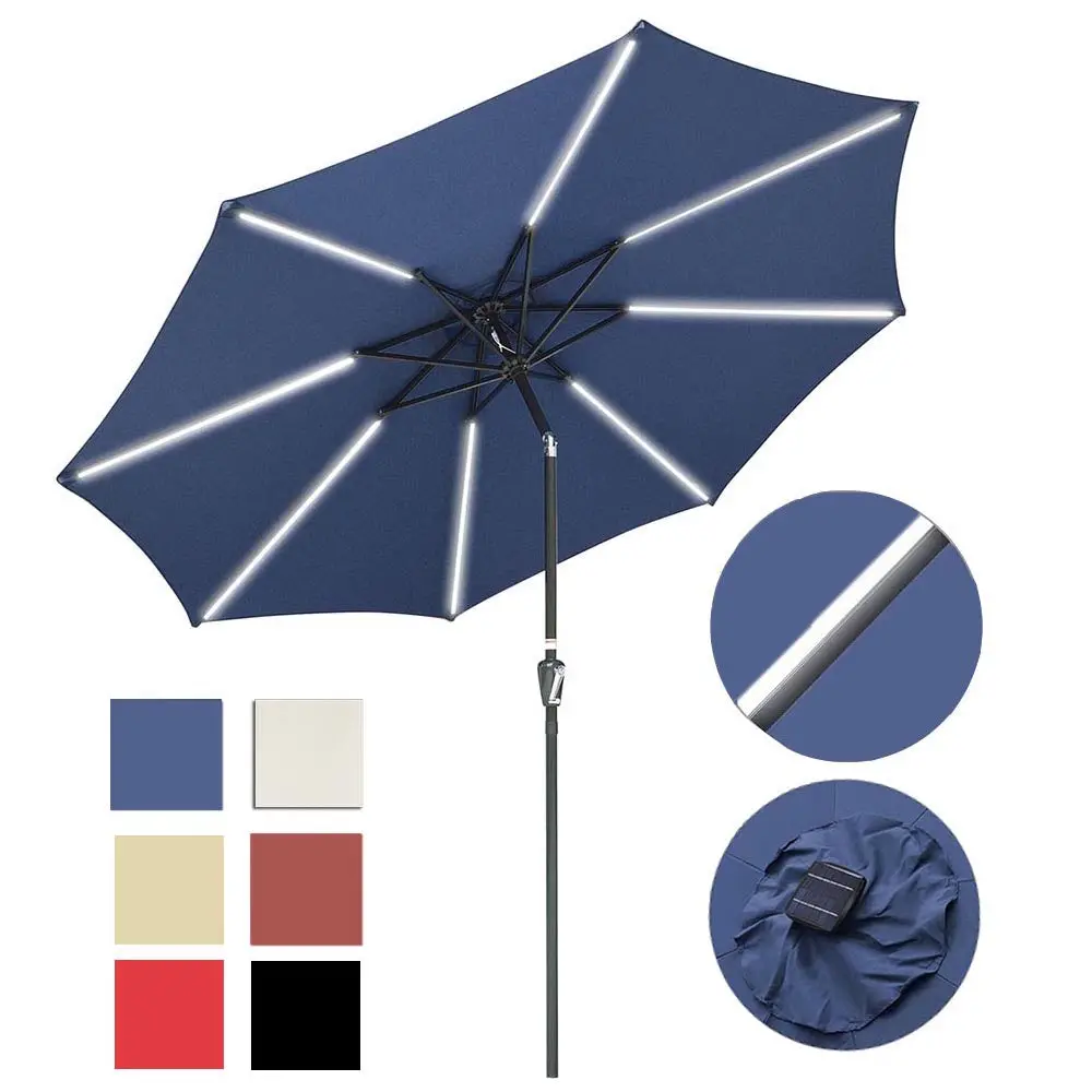 Yescom Solar Umbrella W/ Lights Tilt Market Umbrella 10Ft 8-Rib 1
