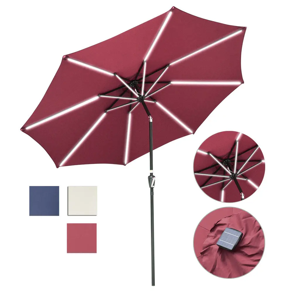 Yescom Solar Patio Umbrella W/ Lights Tilt Parasol Umbrella 9 Ft 8-Rib 1