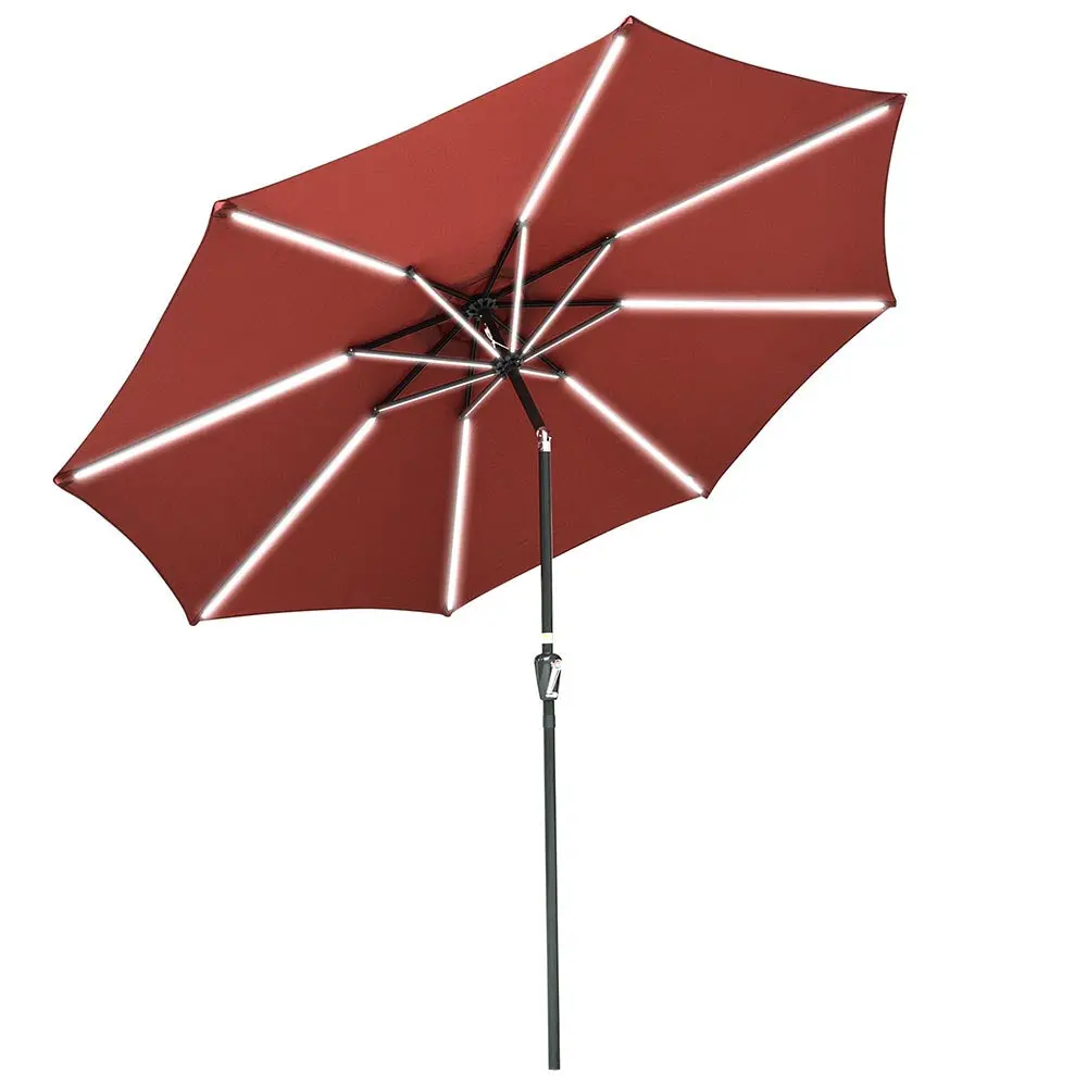 Yescom Tilt Outdoor Umbrella With Lights Solar Pool Umbrella 10 Ft 8-Rib 1