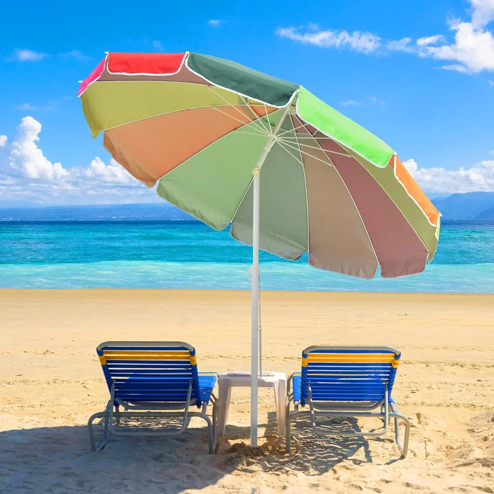 Yescom Rainbow Beach Umbrella Tilt 8 Ft 12-Rib W/ Anchor 1