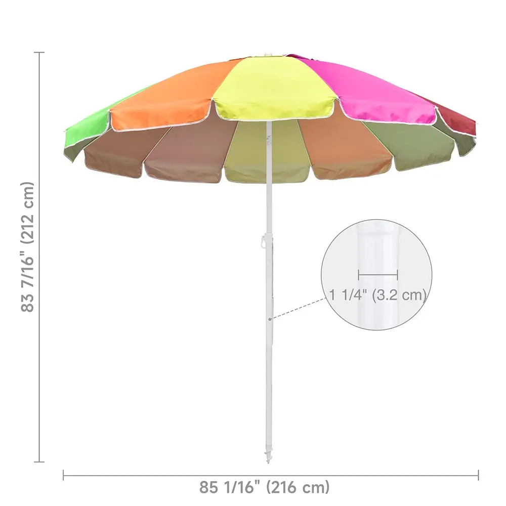 Yescom Rainbow Beach Umbrella Tilt 8 Ft 12-Rib W/ Anchor 2