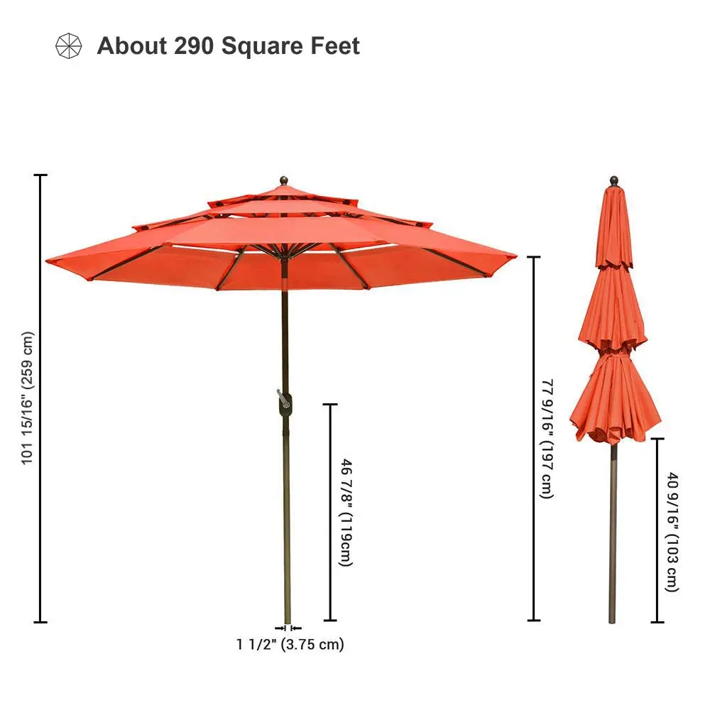 Yescom 10Ft 8-Rib Patio Outdoor Market Umbrella 3-Tiered Tilt 2