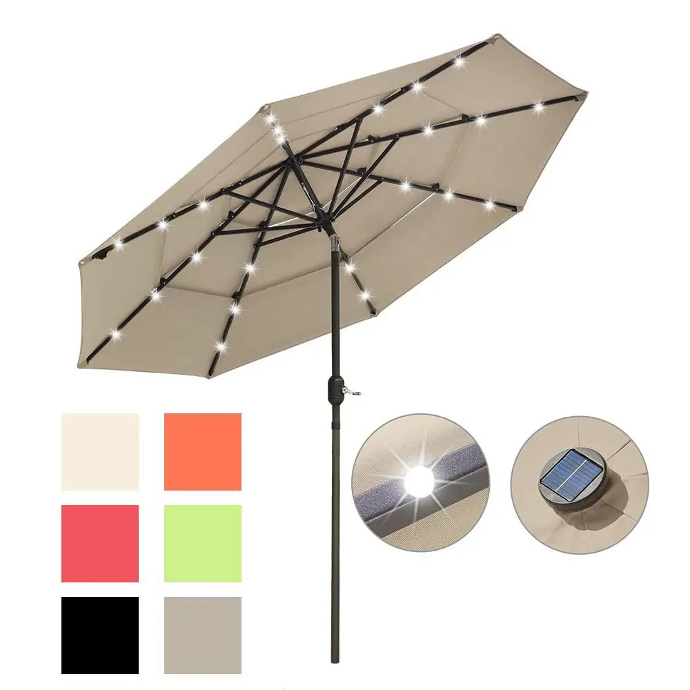 Yescom 9Ft Prelit Umbrella 3-Tiered Patio Umbrella With Lights 1