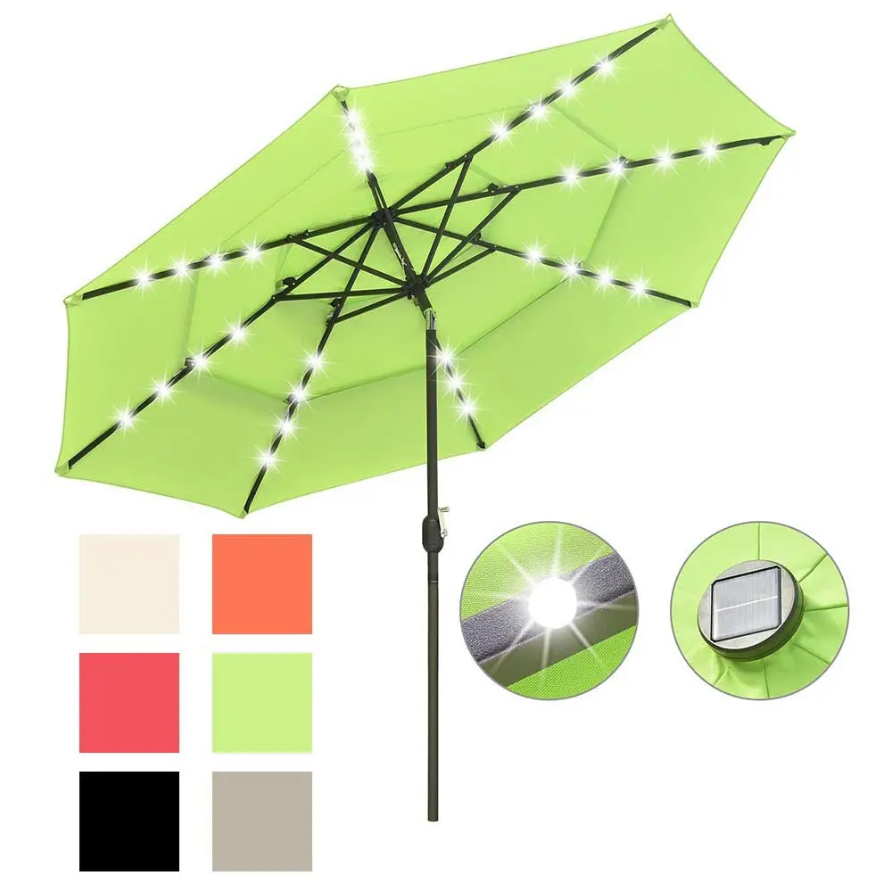 Yescom 10Ft Prelit Umbrella 3-Tiered Patio Umbrella With Lights 1