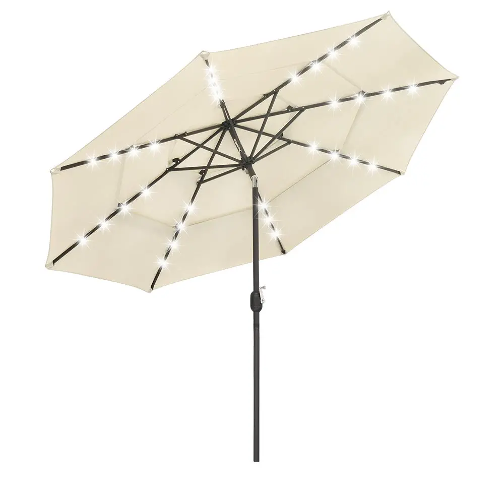 Yescom 10Ft Prelit Umbrella 3-Tiered Patio Umbrella With Lights 1