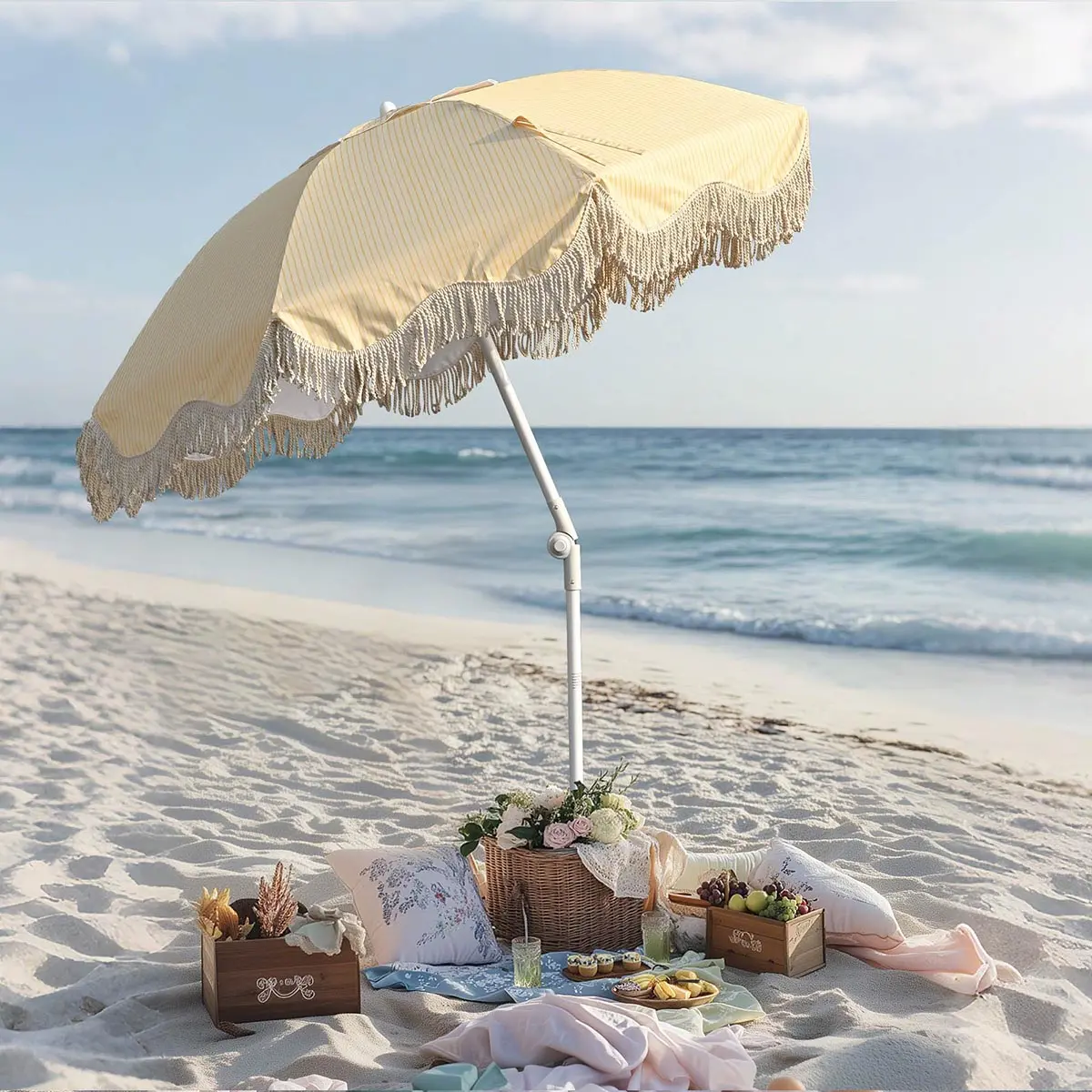 Yescom Fringe Beach Umbrella 6Ft 8-Rib With Anchor 1