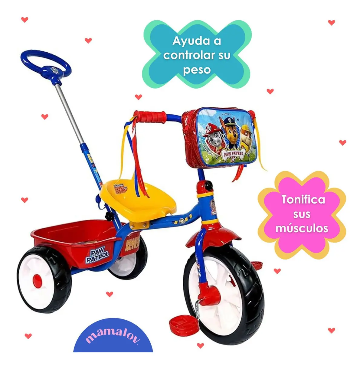 Triciclo Para Niño Paw Patrol Con Barra Empuje - Azul - Apache 2