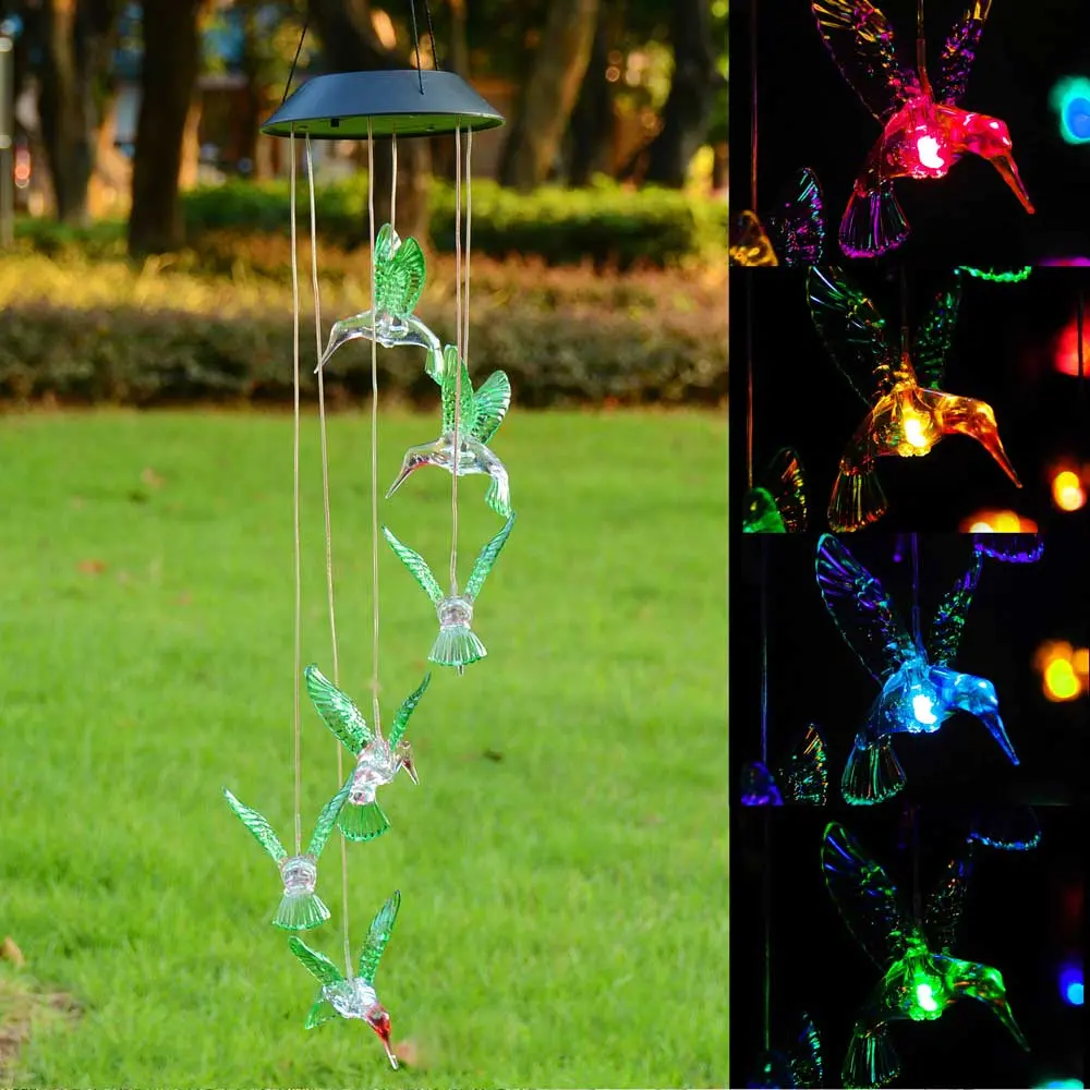 Yescom Solar Led Wind Chime Color Changing Decor Light Hummingbird 1