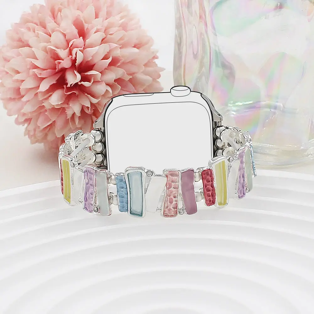 Pastel Mosaic Stretchy Steel Bracelet Band For Apple Watch 1