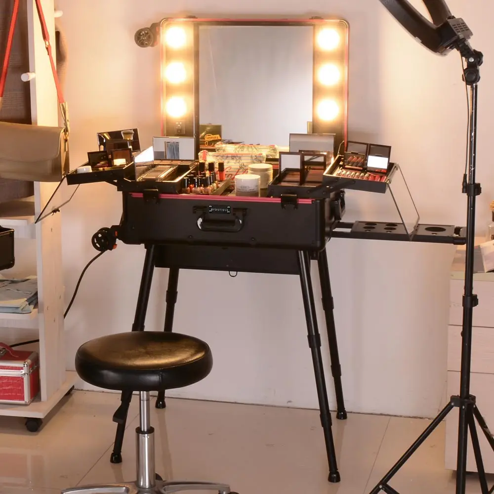 Byootique Rolling Studio Makeup Case With Lighted Mirror & Legs, Xl 1