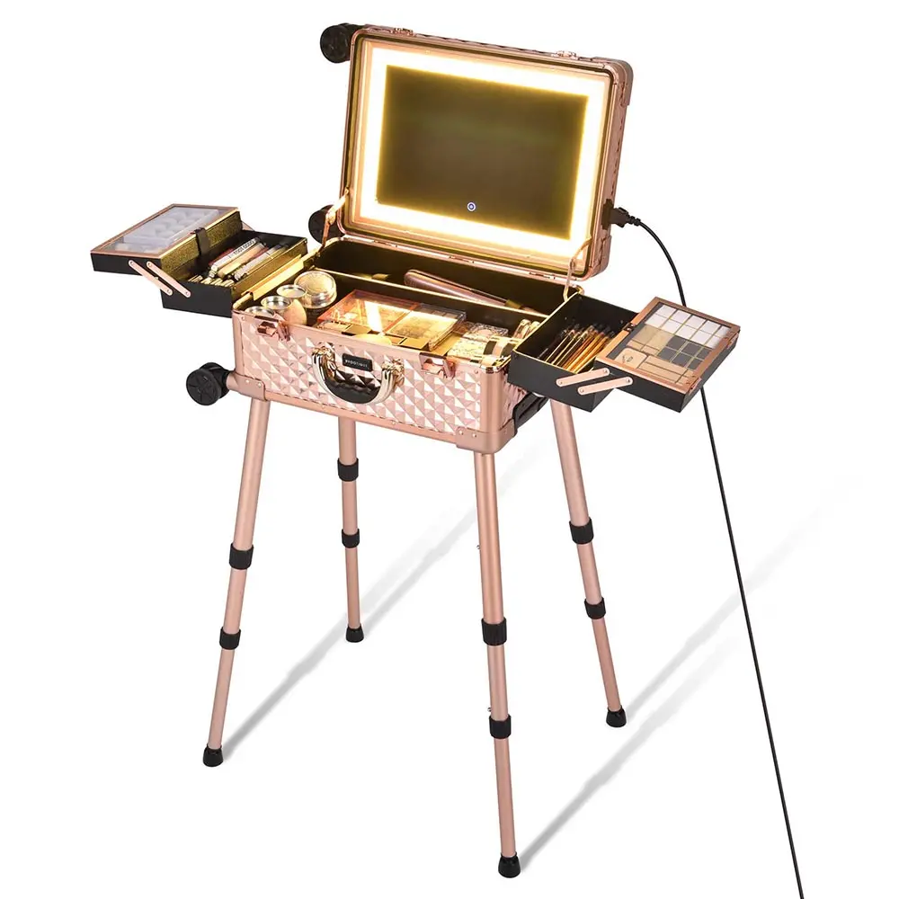Byootique Rolling Studio Makeup Case With Lighted Mirror & Legs, L 1