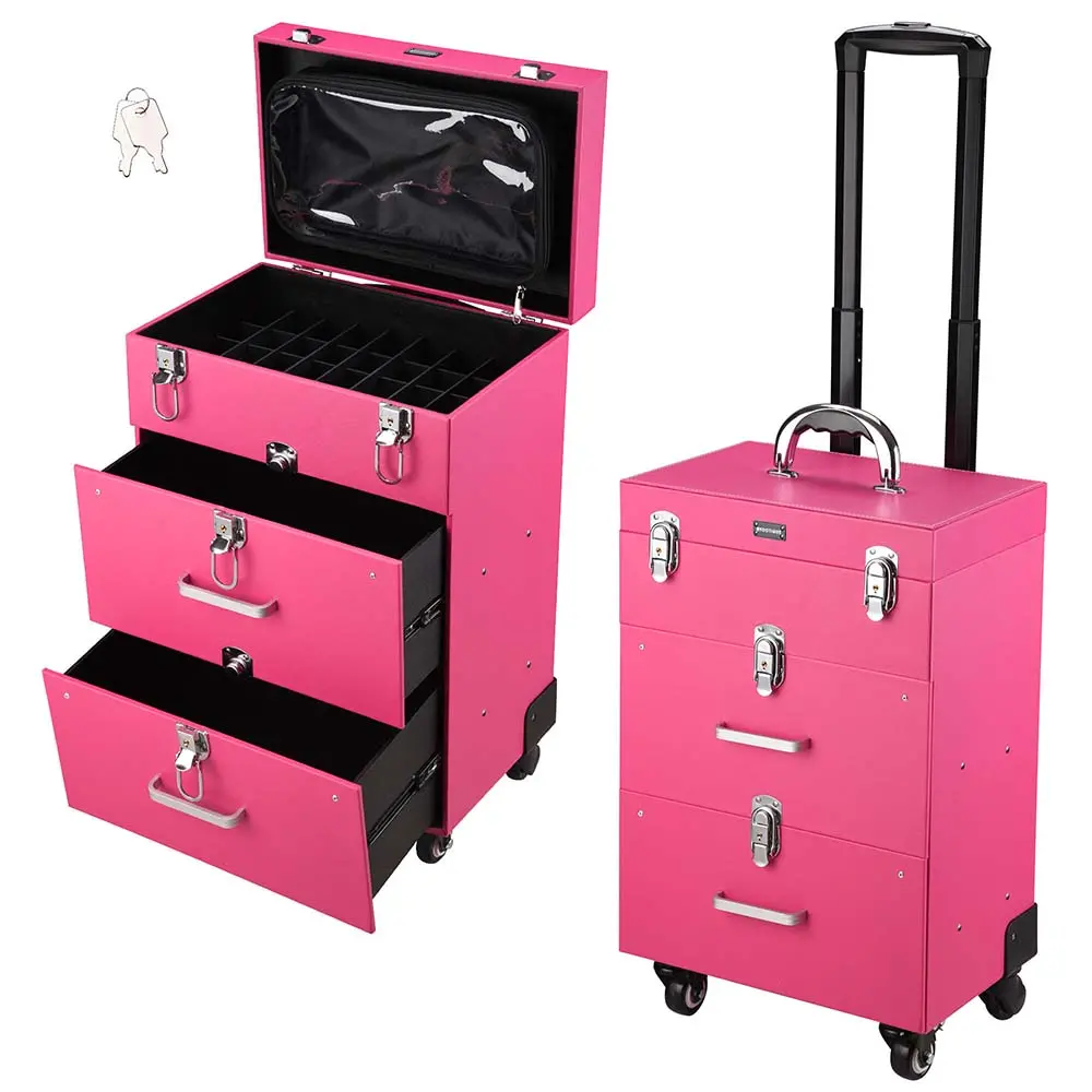 Byootique Pink Rolling Makeup Case With Drawers Nail Artist 1