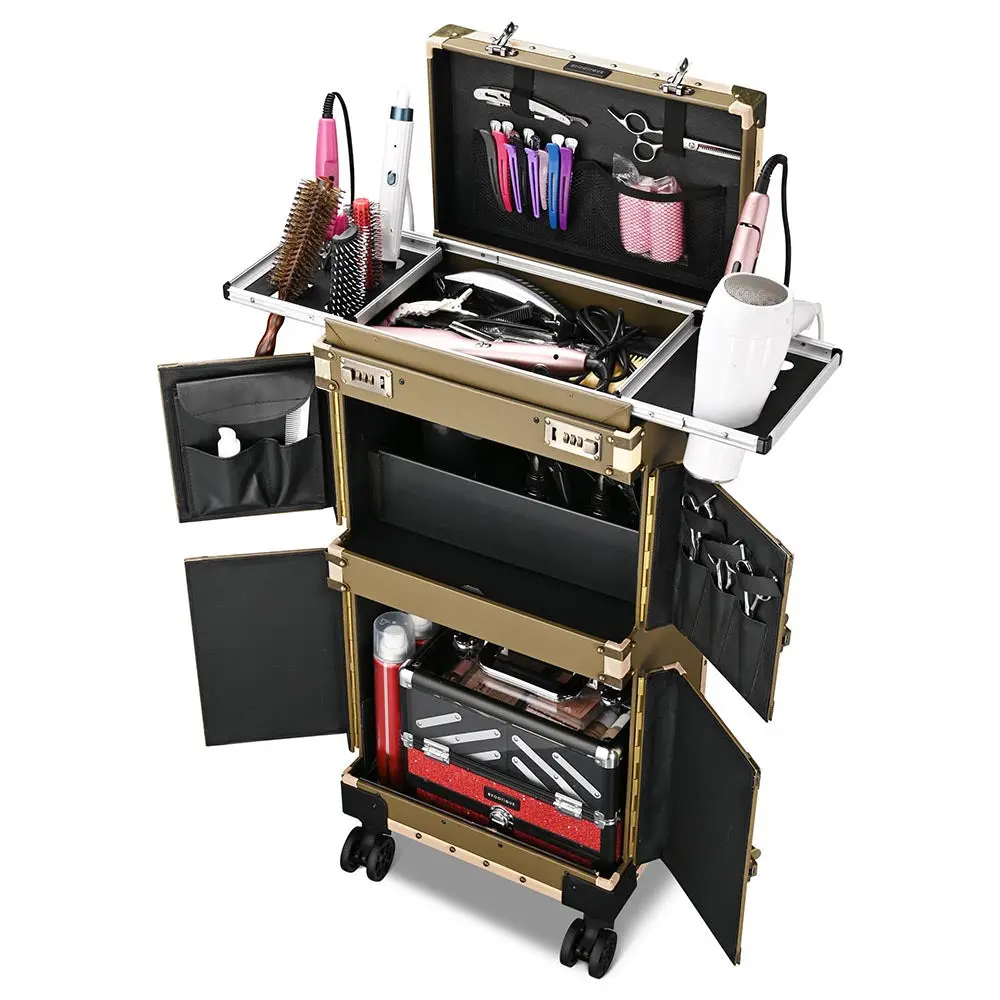 Byootique Xlarge Rolling Makeup Lockable Hair Stylist Train Case 1
