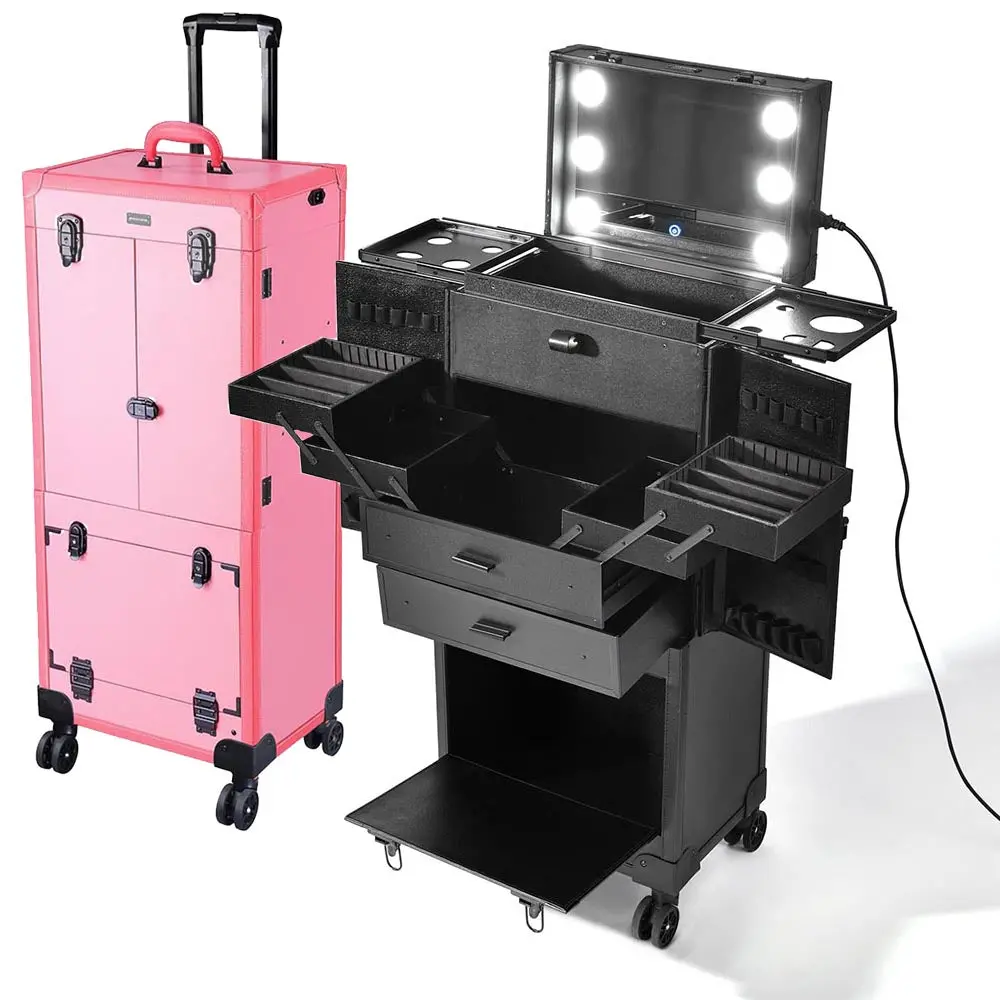 Byootique Professional Artist Rolling Makeup Case W/ Light & Mirror 1