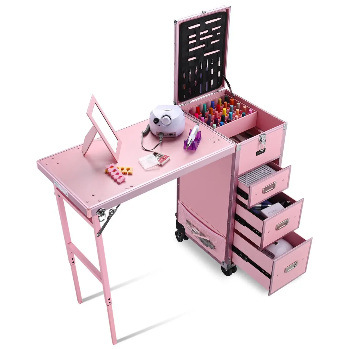 Byootique Makeup Artist Nail Tech Travel Case Workstation (Lefty & Righty) Pink 1