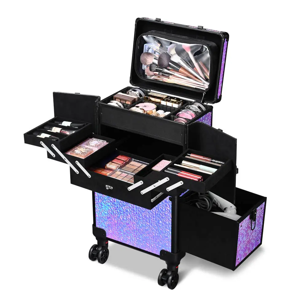 Byootique Rolling Makeup Case Lockable 4-Wheel Mermaid Purple 1