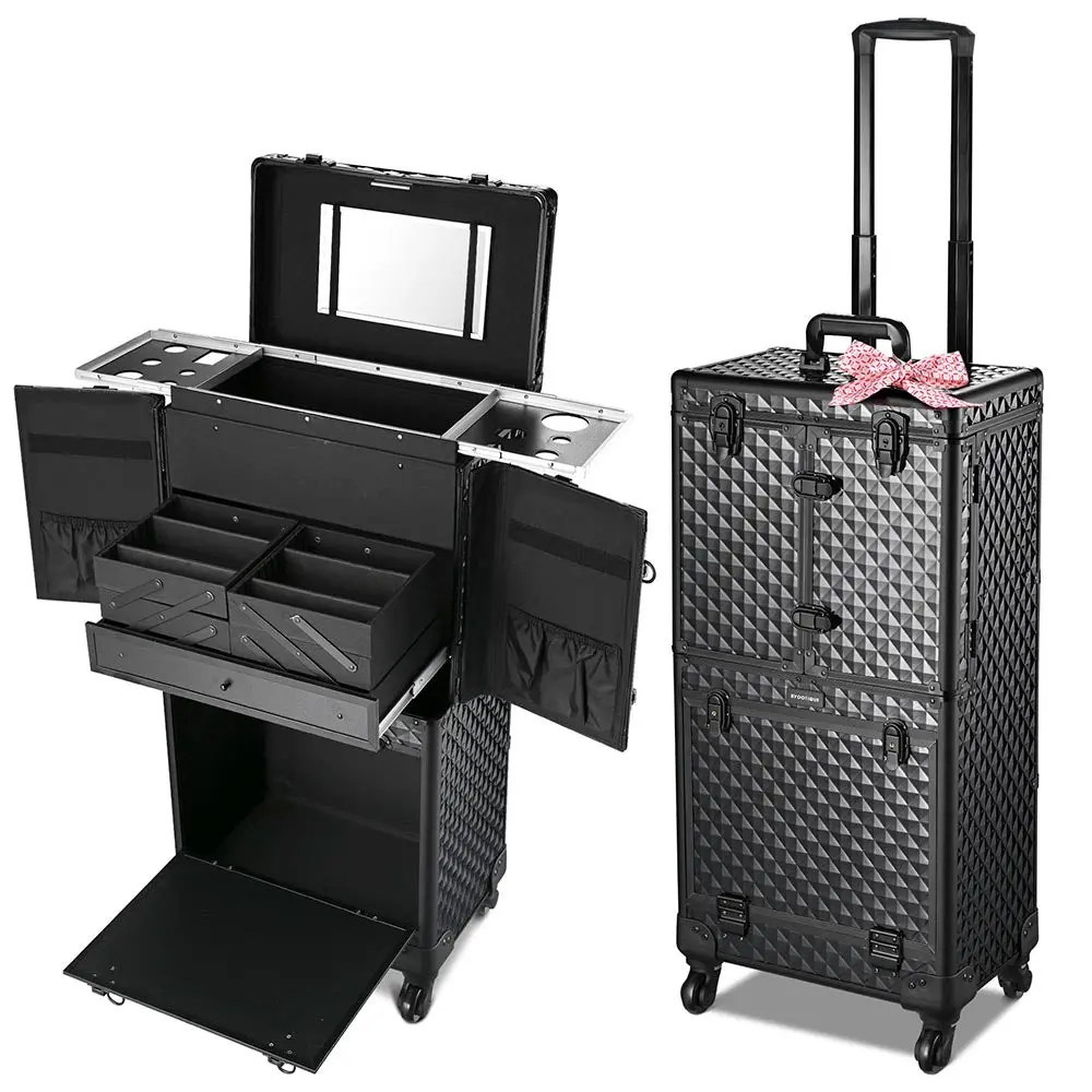 Byootique Xlarge Rolling Barber Hair Stylist Makeup Case Black 1