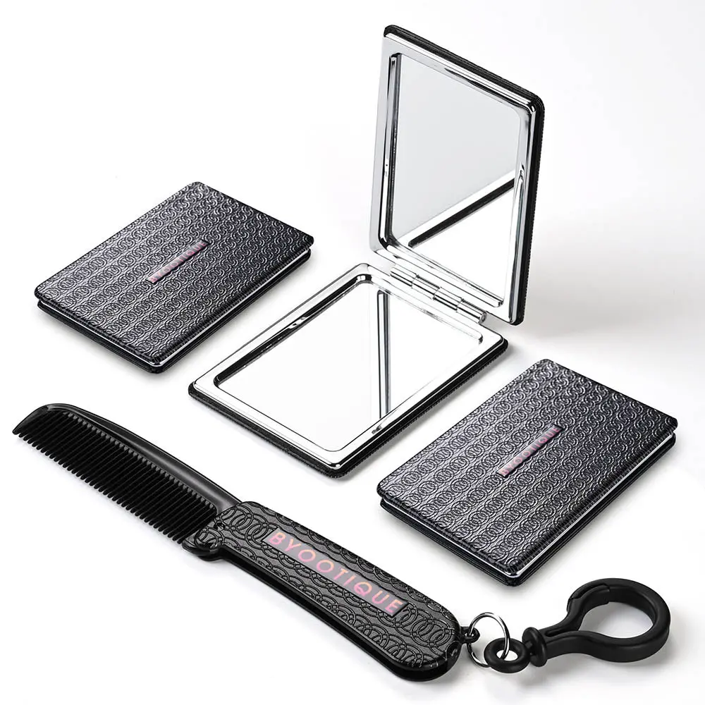 Byootique Magnifying Mirror Dual Sided With Comb Black 3Ct/Pack 1