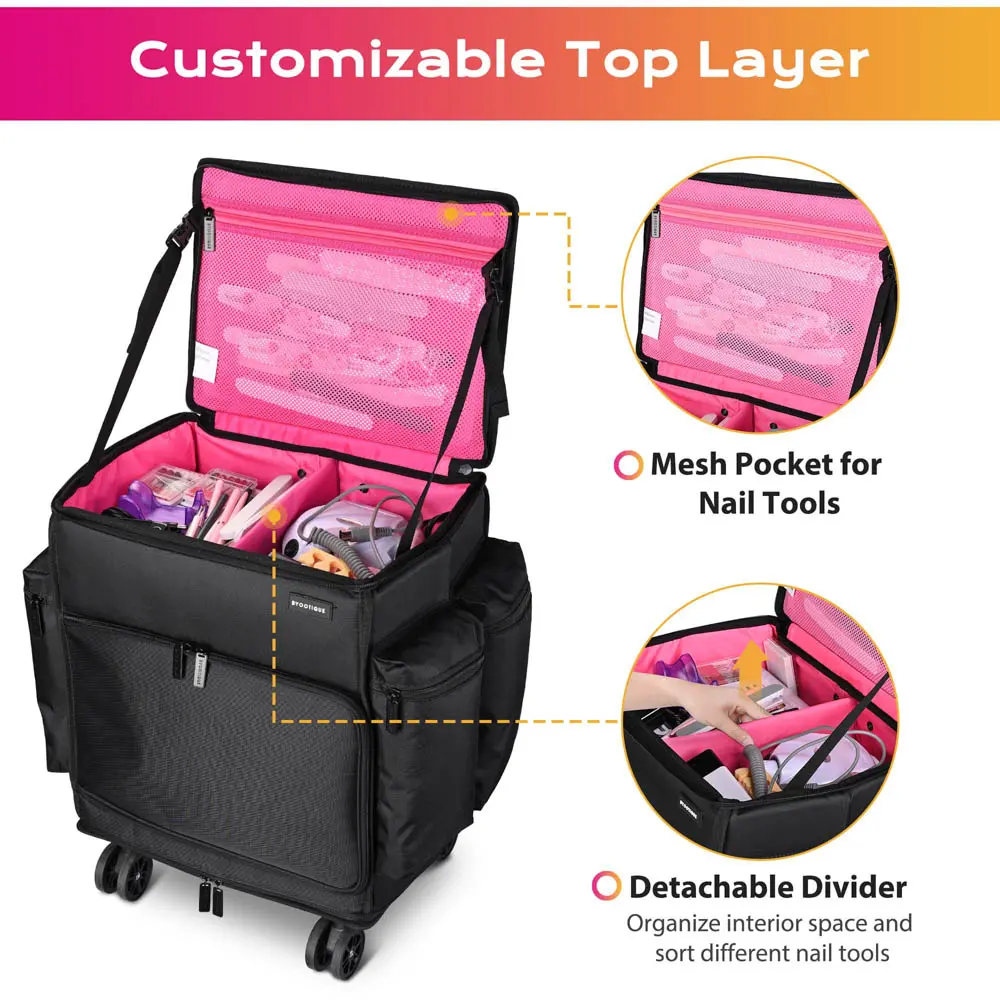 Byootique Hairdresser Nail Tech Rolling Case With Makeup Backpack 2