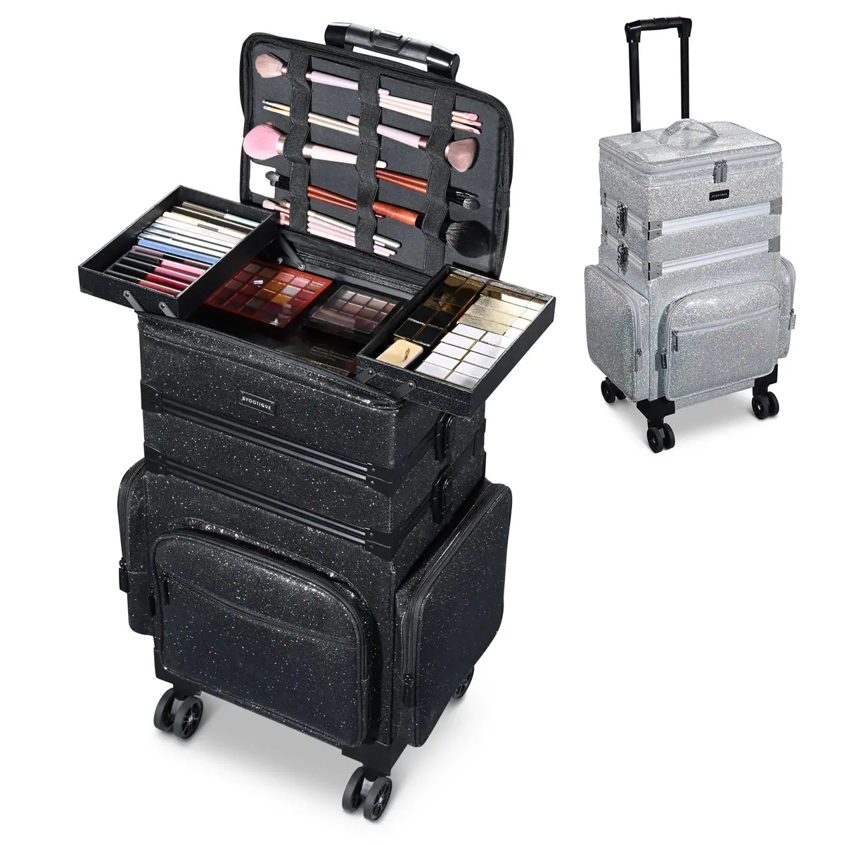 Byootique Sparkle 3 In 1 Rolling Makeup Case Hairdresser Organizer 1