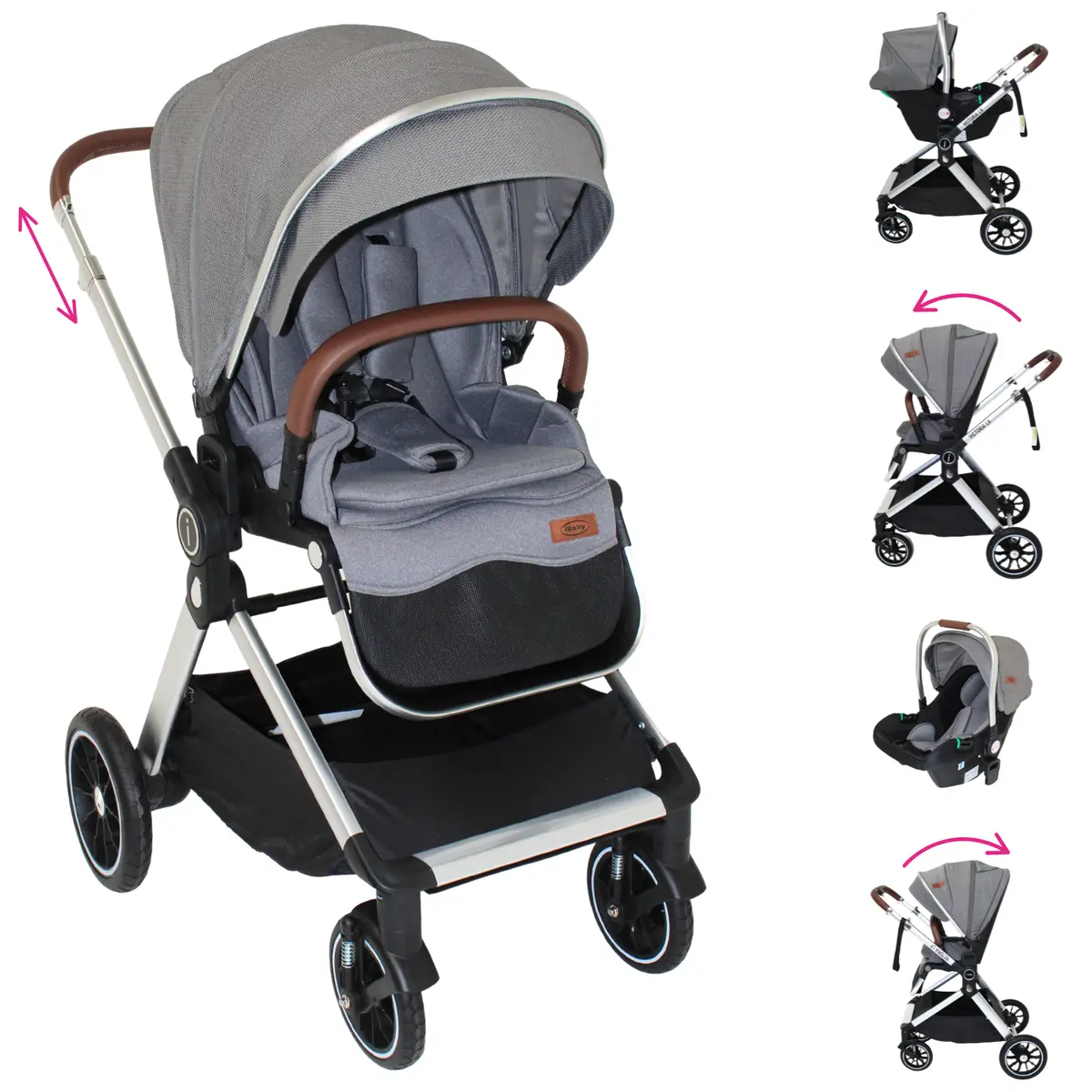 Carriola 4 En 1 Georgina Lx | Reversible | Portabebé Ibaby 4