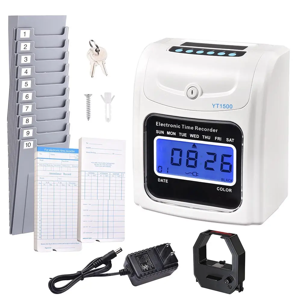 Yescom Punch Clock With Weekly Monthly Cards & Holder 1