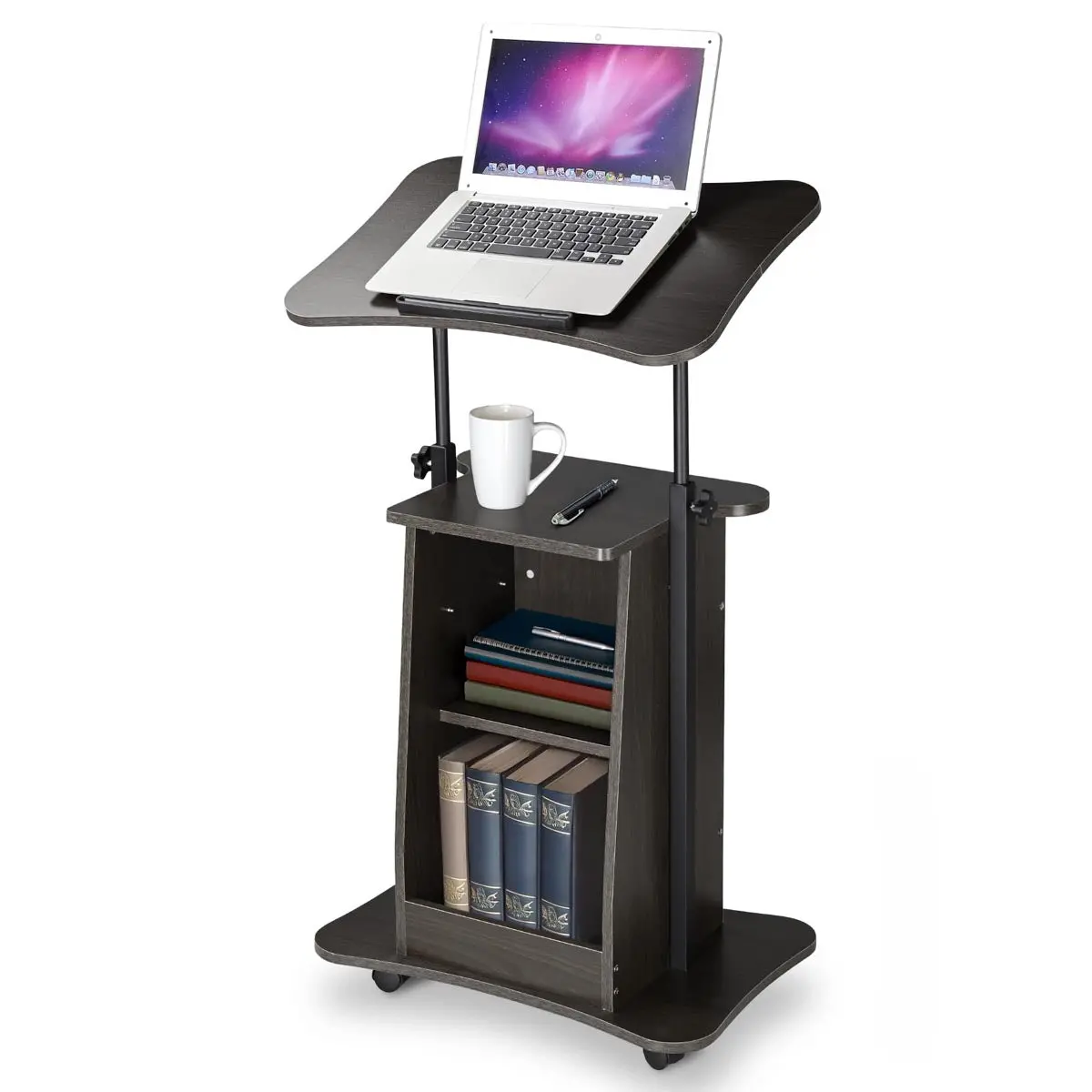 Yescom Height-Adjustable Rolling Laptop Cart With Storage 1