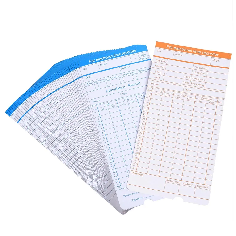 Yescom Attendance Cards Monthly Records Double Sided 50 Card / Pack 1