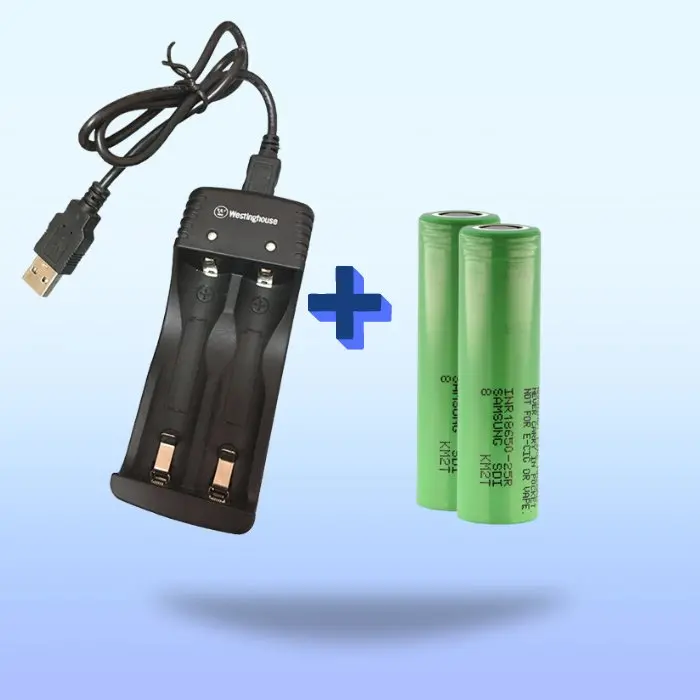 18650 Battery Charger With 2 X Batteries- 2 Slot Charges Standard 18650 Batteries 1