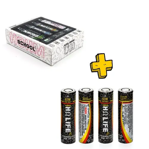 18650 Charger With 4 Hohm Life Batteries -Charger Fits: 18650, 20700, 21700, 26650 1