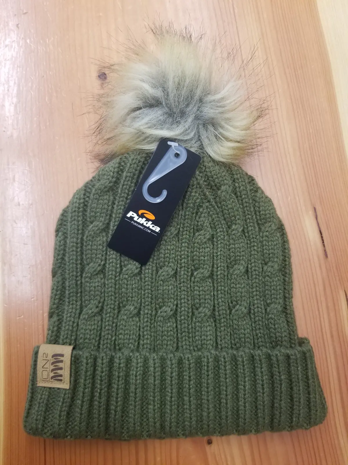 Ion² Winter Hat - Cuffed Cable Knit Beanie Olive 1