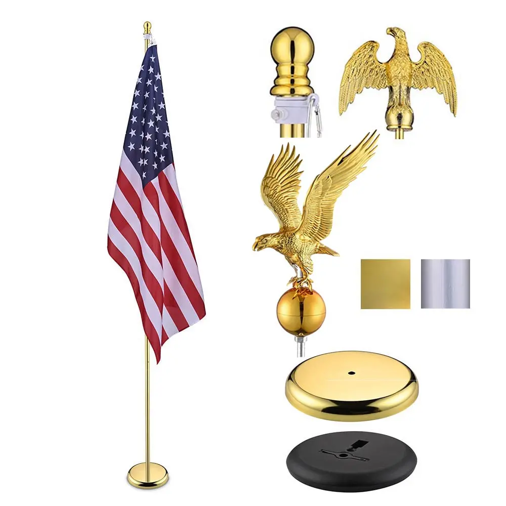 Yescom 8' Indoor Flagpole With Stand Us Flag 1