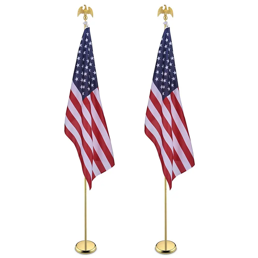 Yescom 8' Indoor Flagpoles With Stand Us Flag 2-Pack 1