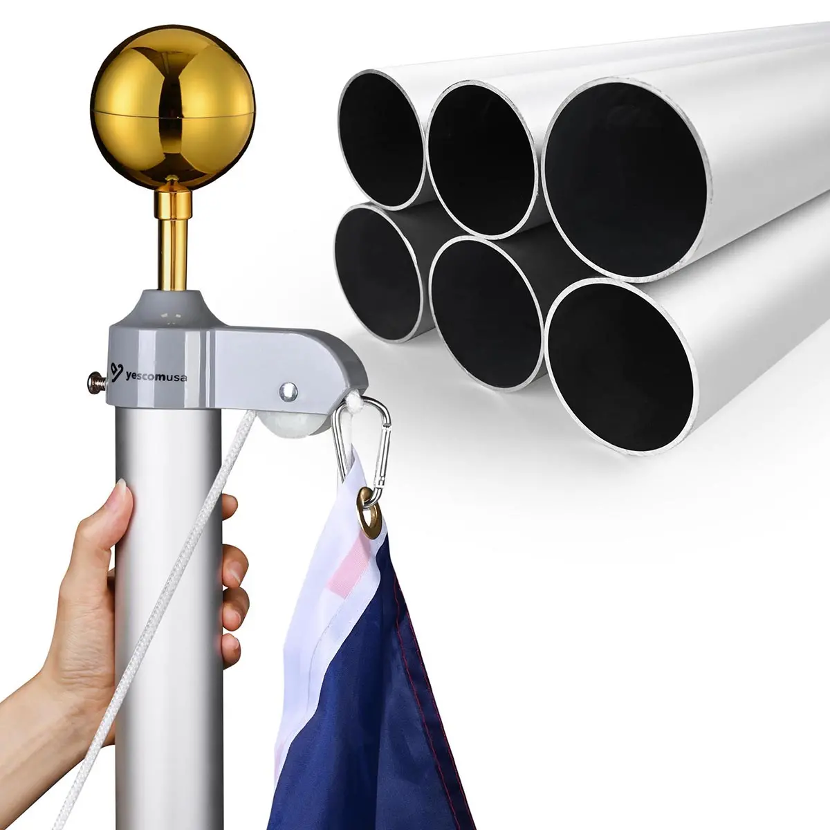 Yescom Bravery 13Gauge Aluminum Flagpole (20', 25', 30' Options) 1