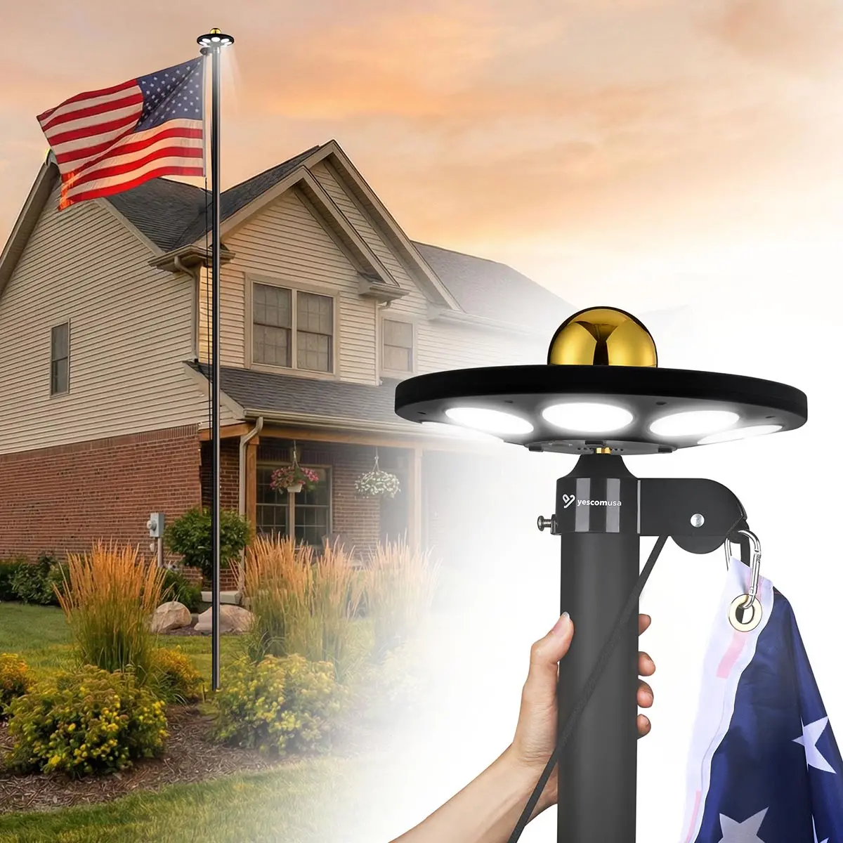 Yescom Bravery Flagpole With Light 13Gauge (20Ft,25Ft,30Ft Options) 1