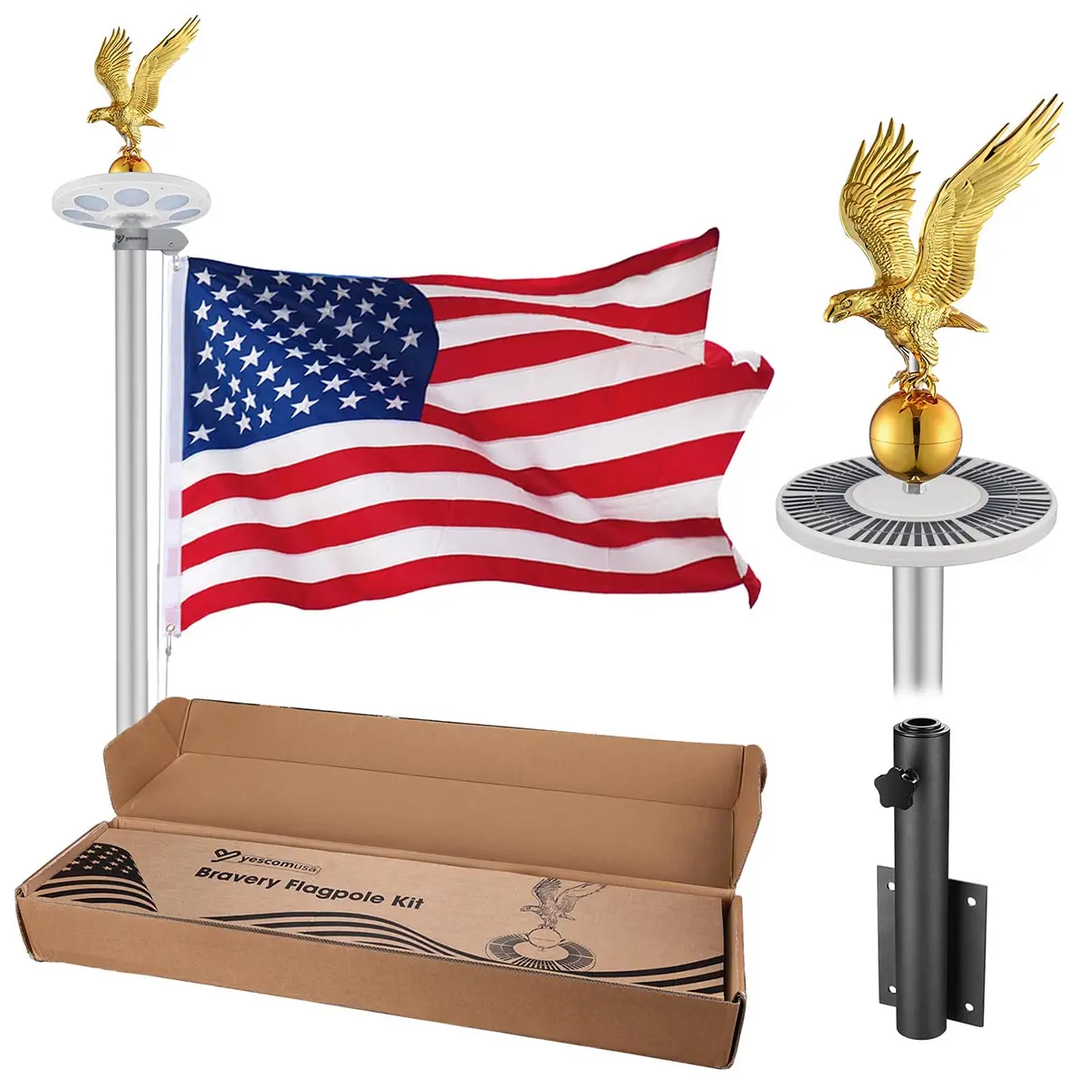 Yescom Bravery Mega Flagpole With Dock Mount, Light & Regal Eagle Topper 1