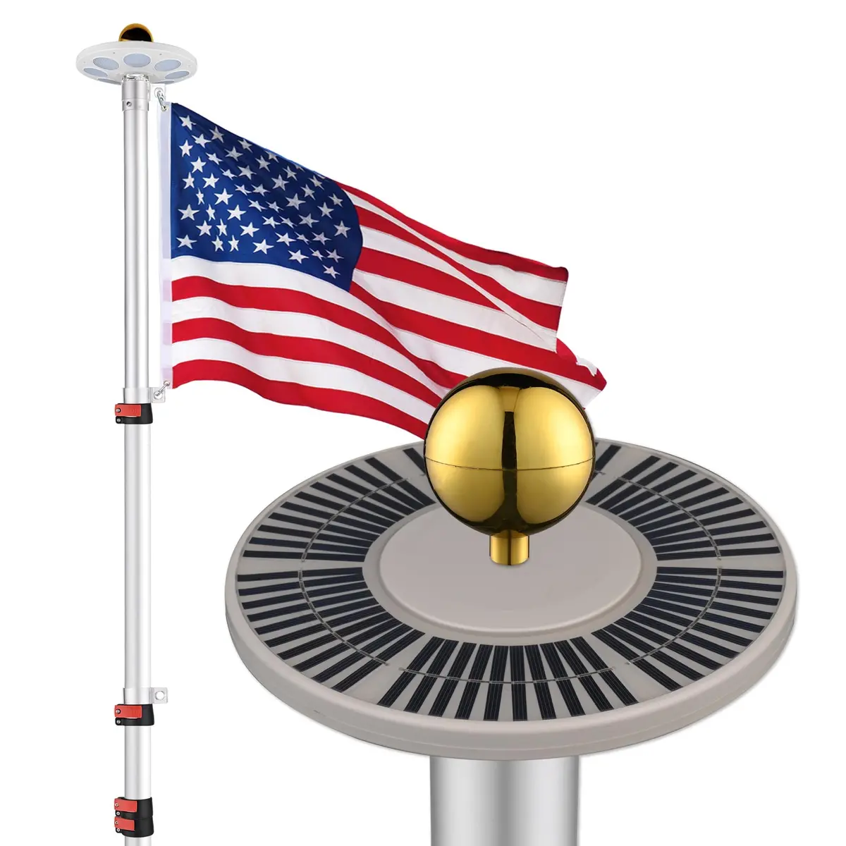 Yescom Telescopic Flag Pole With Light(20Ft,25Ft,30Ft Options) 1