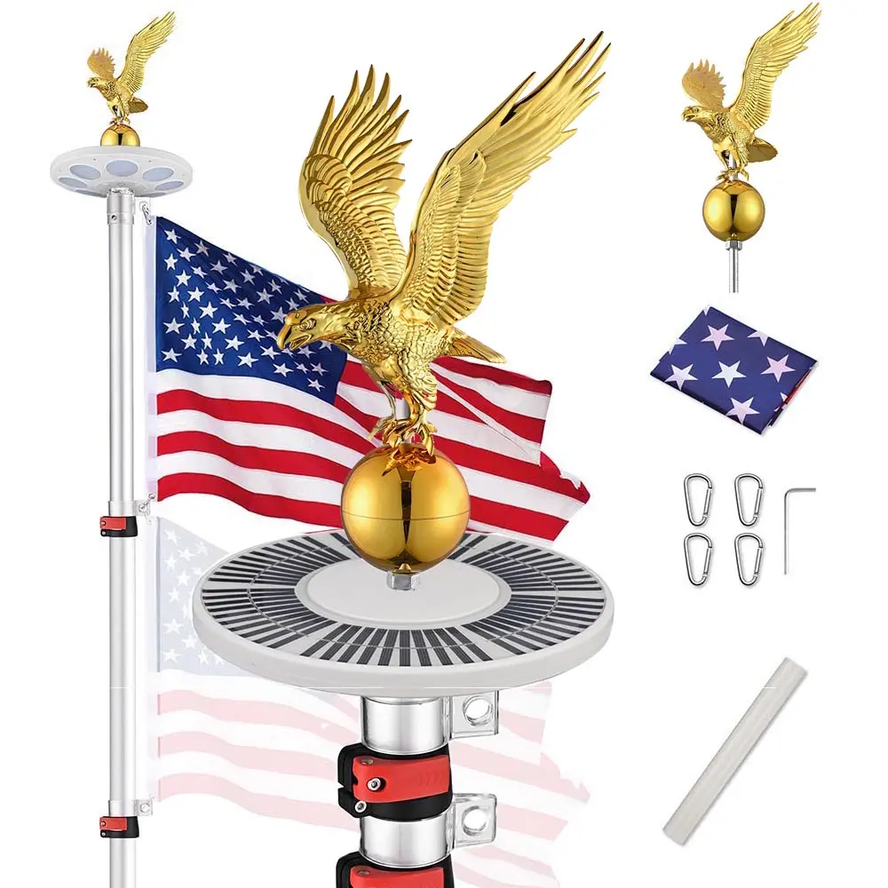 Yescom Ez Go Flag Pole With Light & Regal Eagle(20Ft,25Ft,30Ft Options) 1