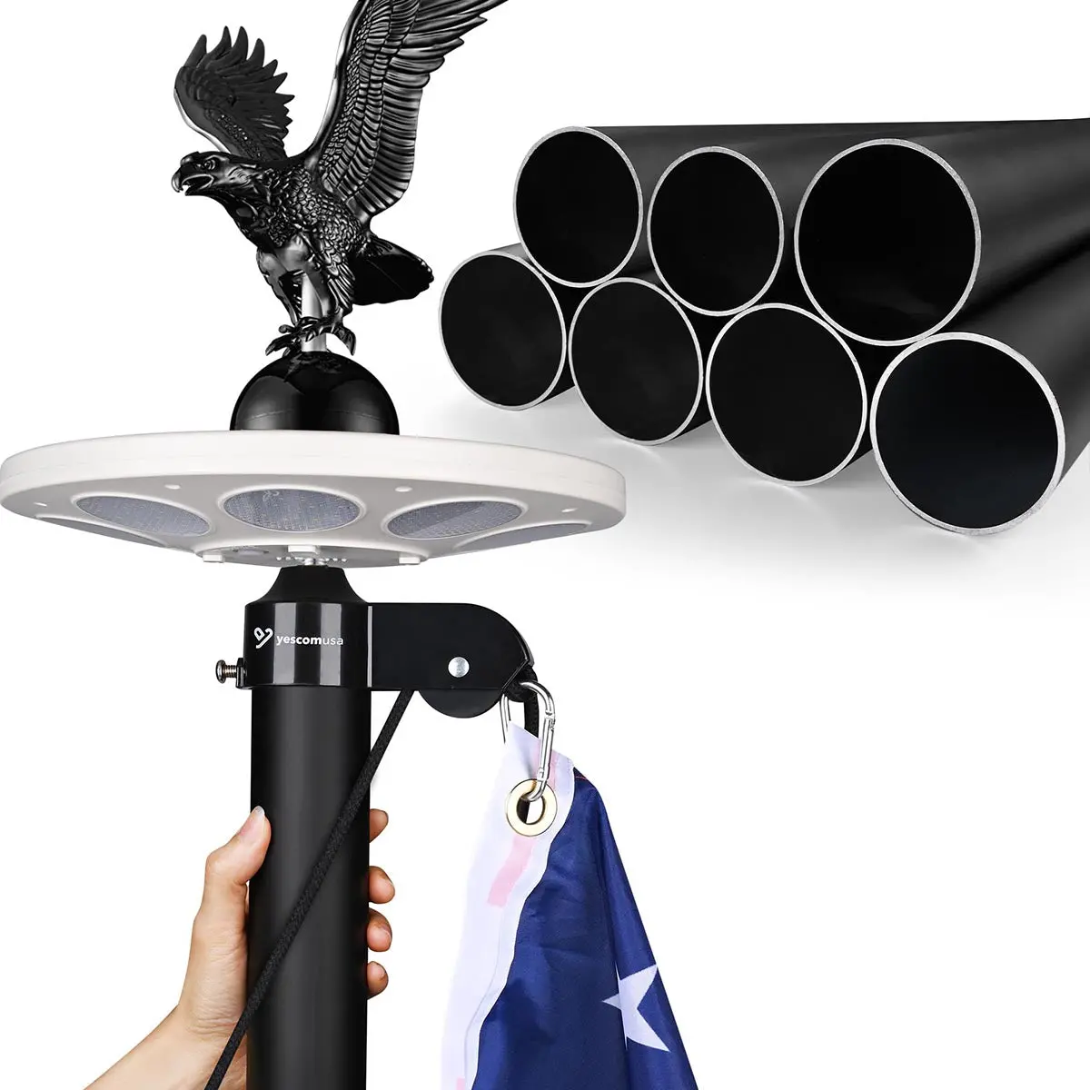 Yescom Bravery Flag Pole With Light & Regal Eagle 13Gauge(20Ft,25Ft,30Ft Options) 4