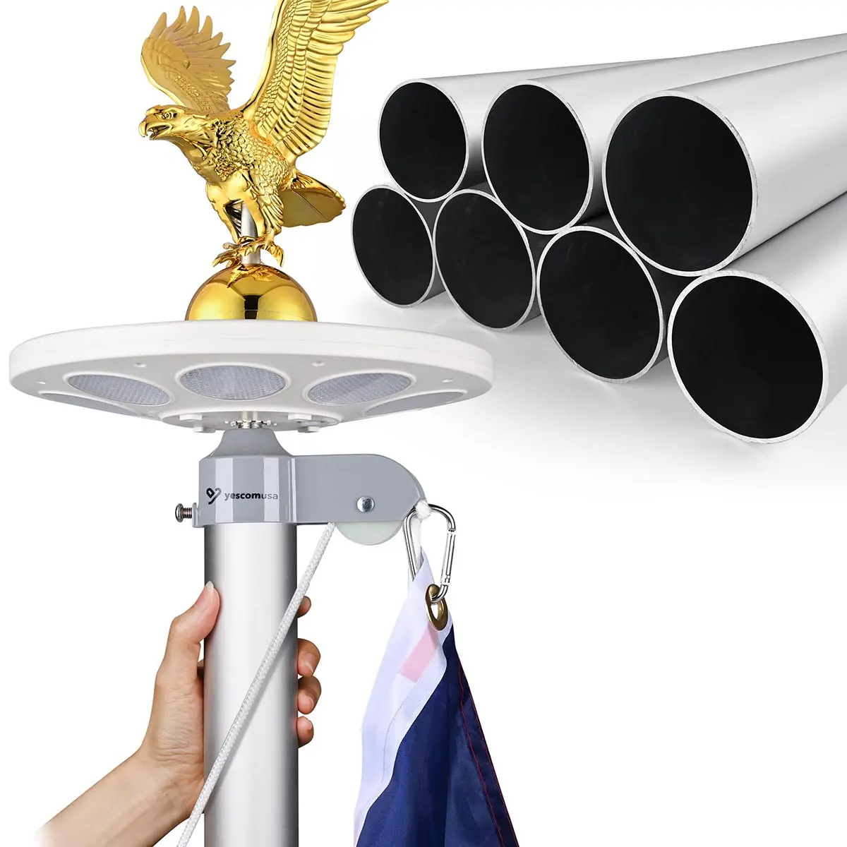 Yescom Bravery Flag Pole With Light & Regal Eagle 13Gauge(20Ft,25Ft,30Ft Options) 3